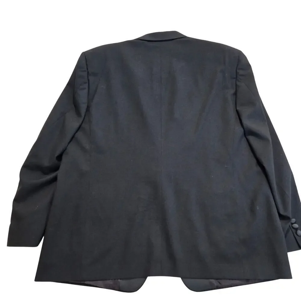 Vtg 80s Halston Tuxedo Jacket Black Wool Satin Made in USA Chest Size 42